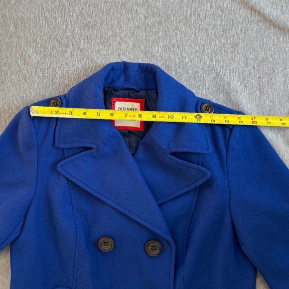 Old Navy Women's Large Royal Blue Peacoat Button-Up Coat Short Wool Blend Winter - Picture 7 of 11